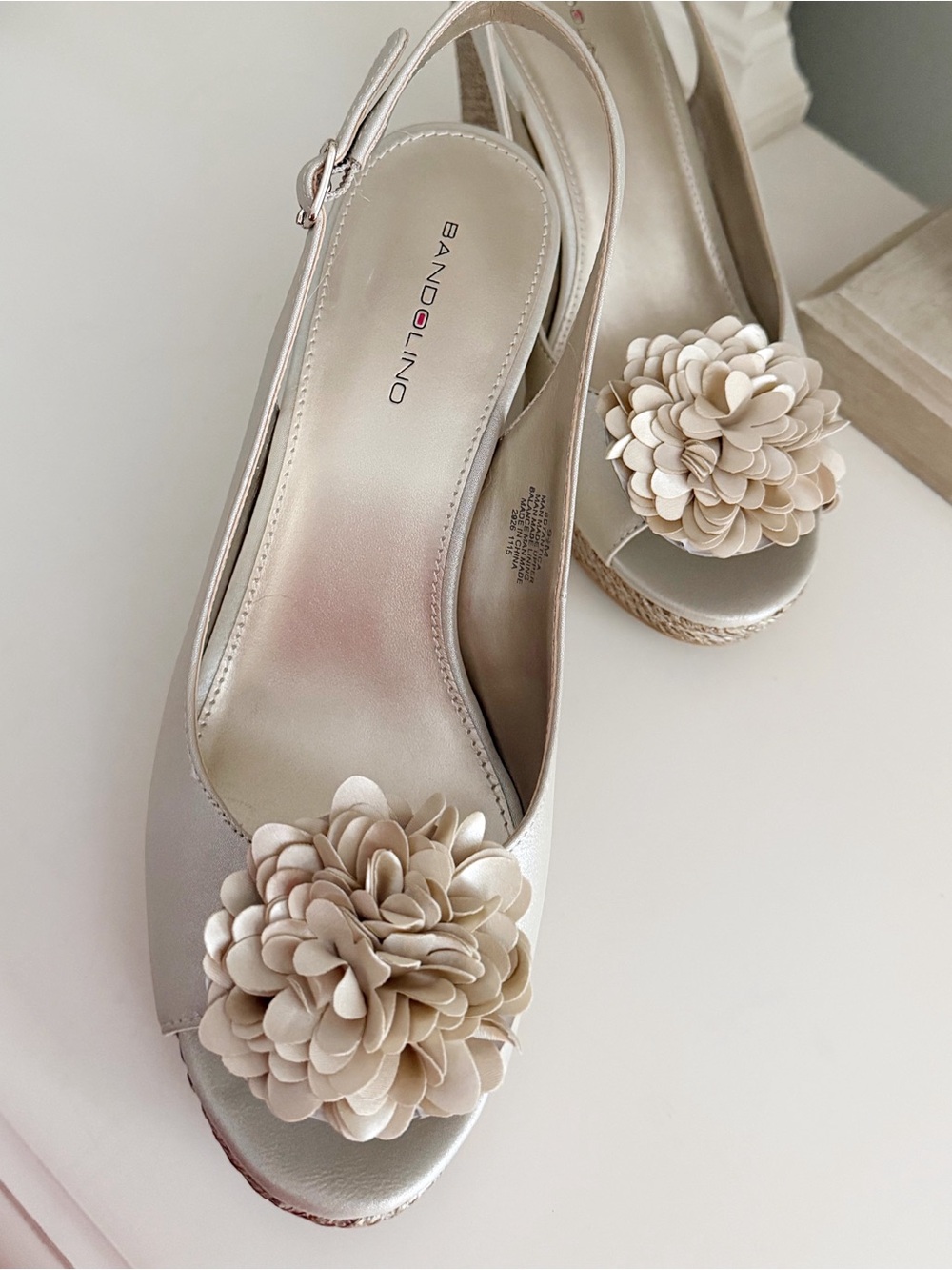 Bandolino Cream Floral Peep-Toe Wedge Sandals